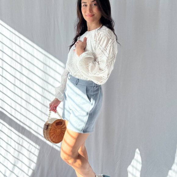Le Paris Stretch Micro Suede Shorts | Sadie & Sage | Blue - Picture 11 of 12